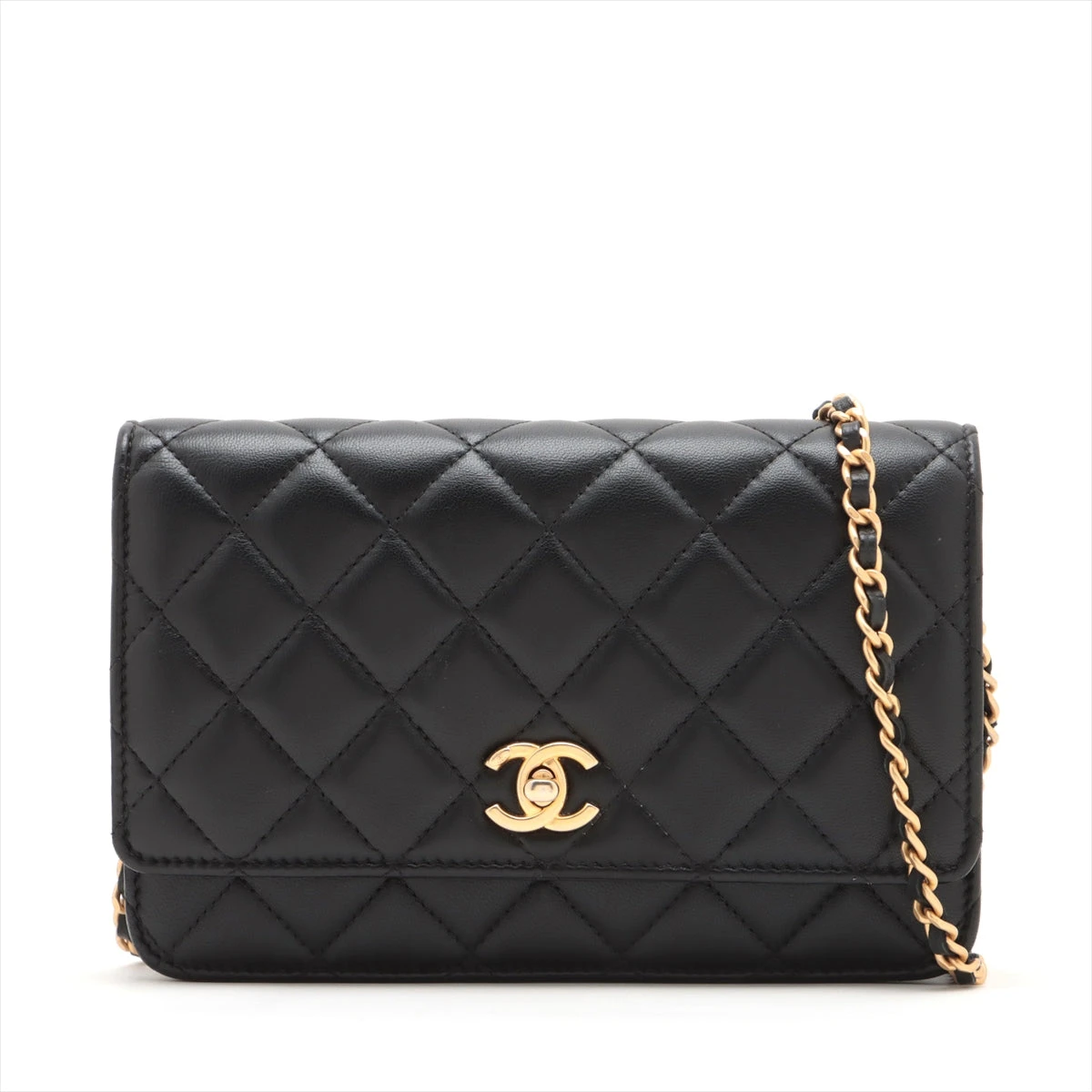 【美品】CHANEL(シャネル)マトラッセラムスキン長財布黒 チェーンウォレット シャネル マトラッセ ラムスキン チェーンウォレット ブラック