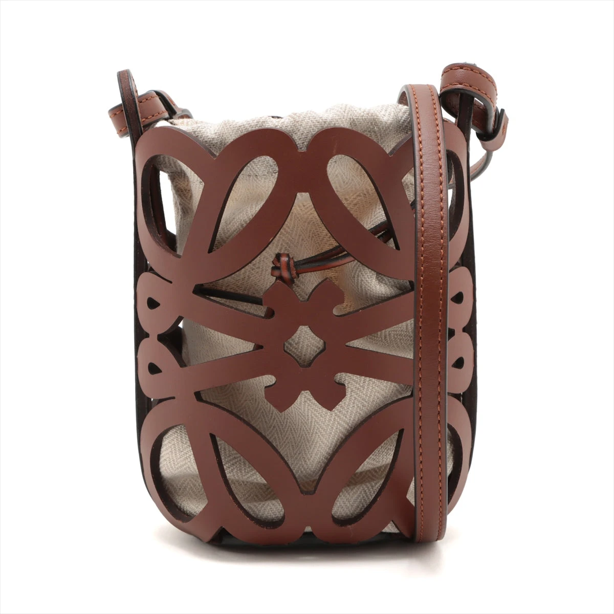 ロエベベージュキャンバスレザーショルダーバッグ