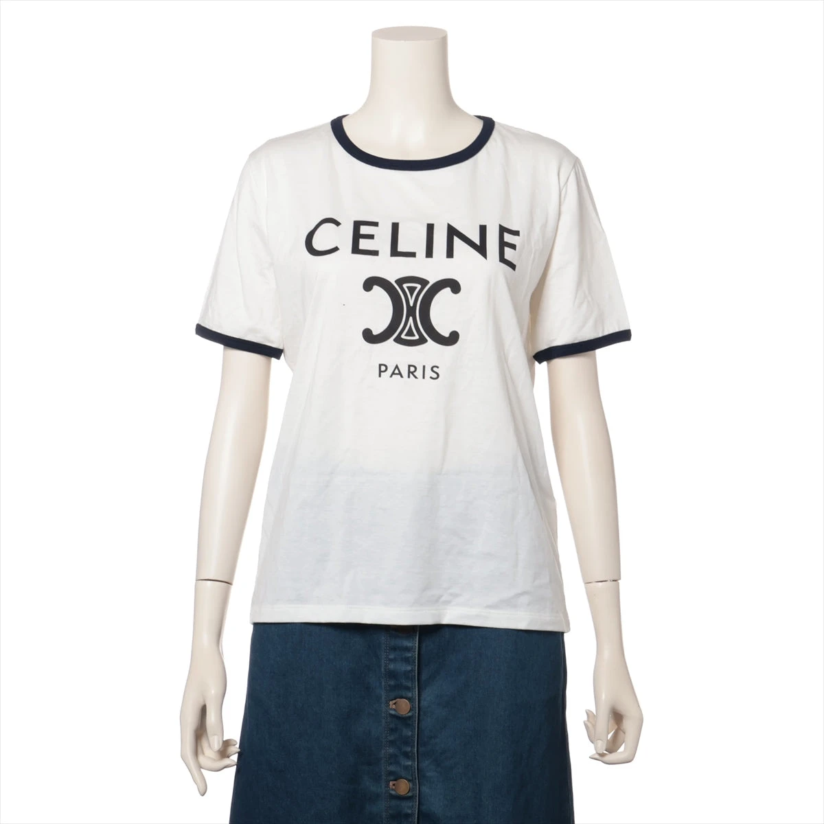【CELINE】 セリーヌ トリオンフ Tシャツ　ネイビー　ホワイト　半袖 オンライン限定商品】 CELINE(セリーヌ) トリオンフTシャツ ロゴ
