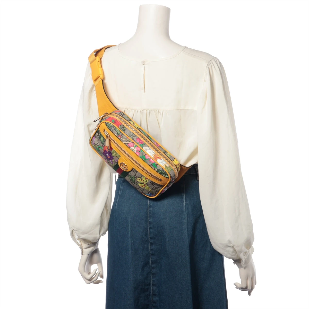 グッチ GGフローラ オフィディア PVC×レザー ボディバッグ イエロー