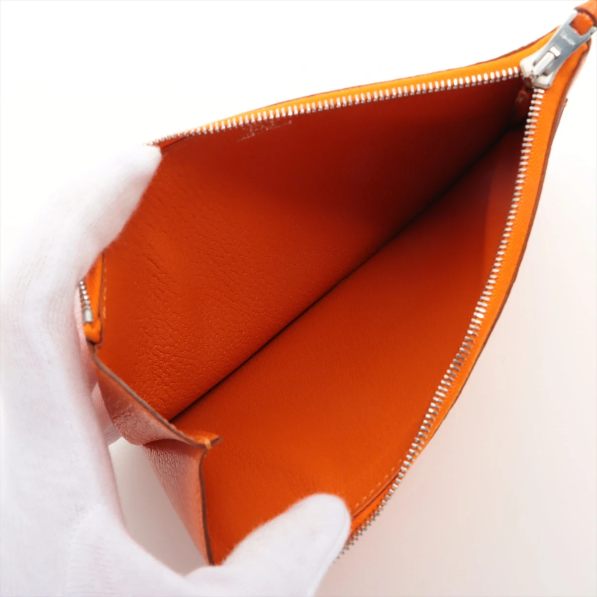 エルメス クラリスGM シェブルミゾル ポーチ オレンジ シルバー金具 