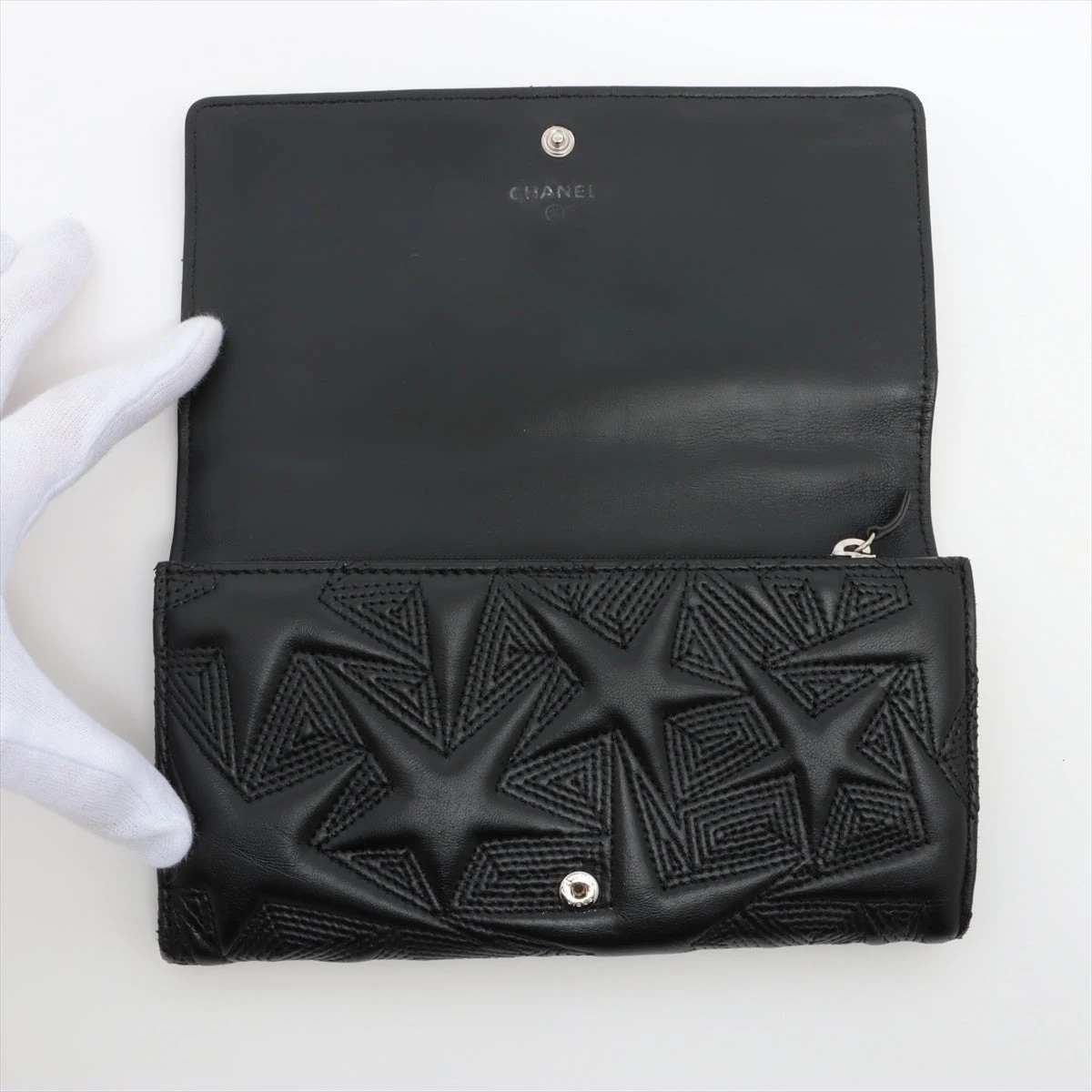 シャネル ココマーク レザー 財布 スター ブラック シルバー金具 24  
