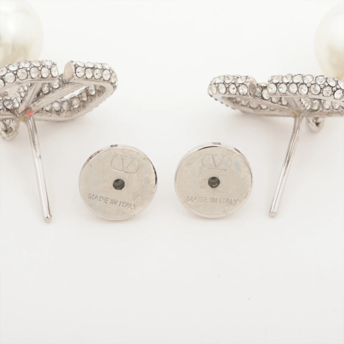 ヴァレンティノ Vロゴ ピアス(両耳用) GP×ラインストーン×フェイク