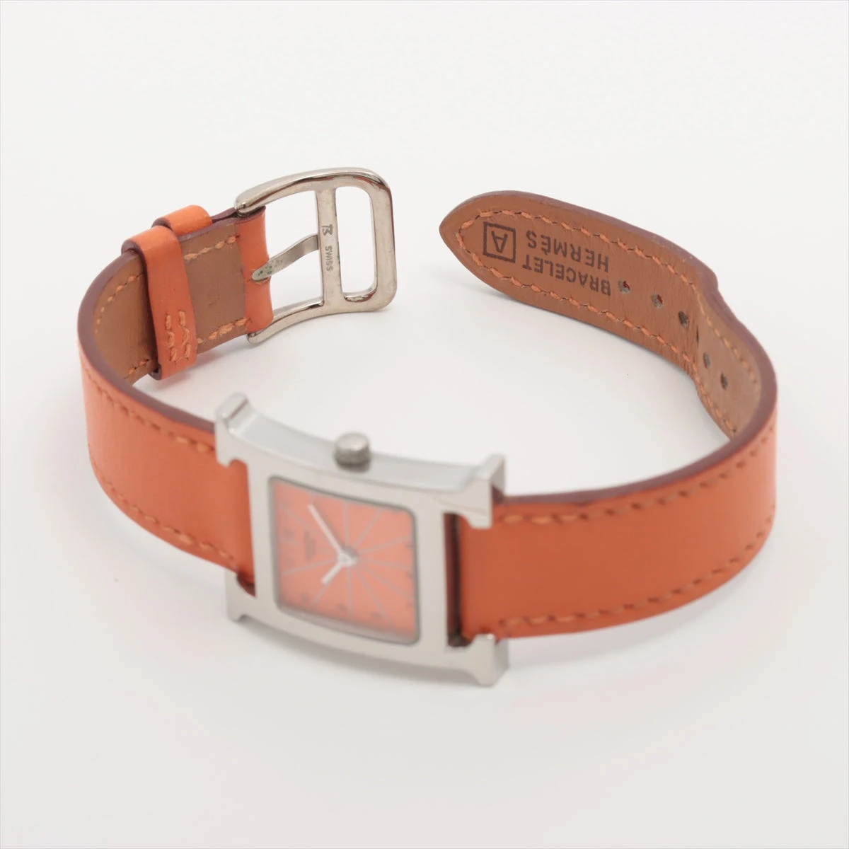 エルメス Hウォッチ HH1.210 SS×革 QZ オレンジ文字盤 針軸傷 A3076313