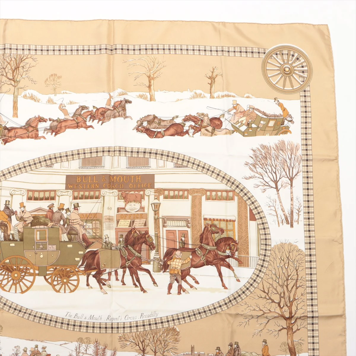 エルメス　カレ　馬車とハット エルメス カレ 90 l'Hiver en Poste 冬の郵便馬車 Shoes シルク