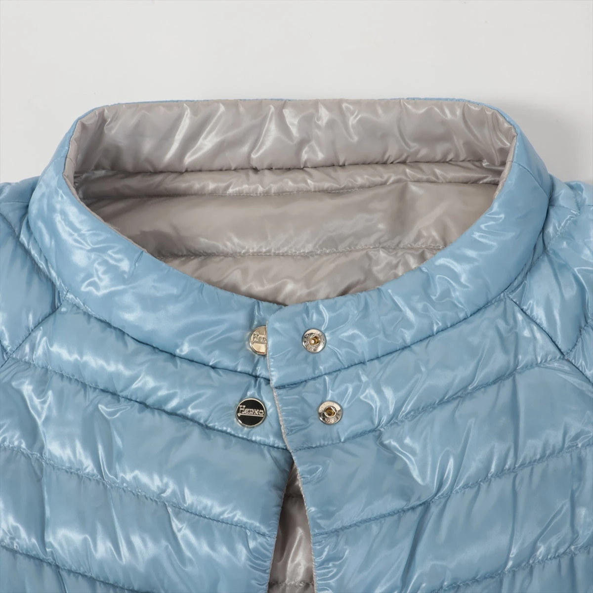 ヘルノ ナイロン ダウンジャケット 38 レディース ベージュ×ブルー