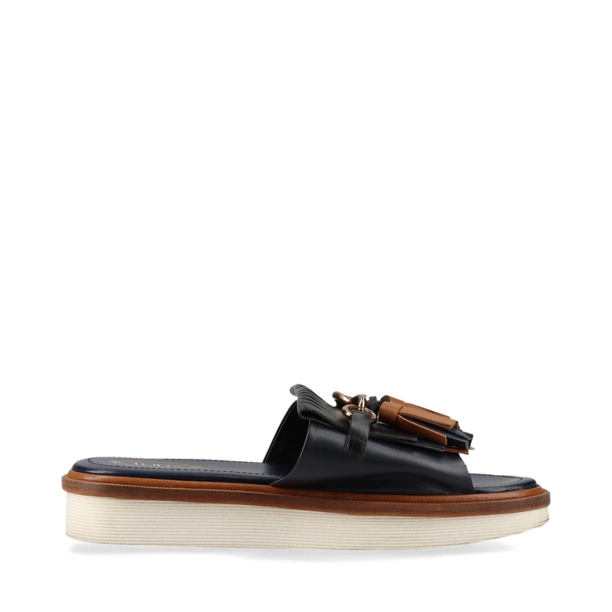 素敵★TOD'S レザー サンダル チェーントリム トッズ レザー サンダル 37 レディース ネイビー×ブラウン