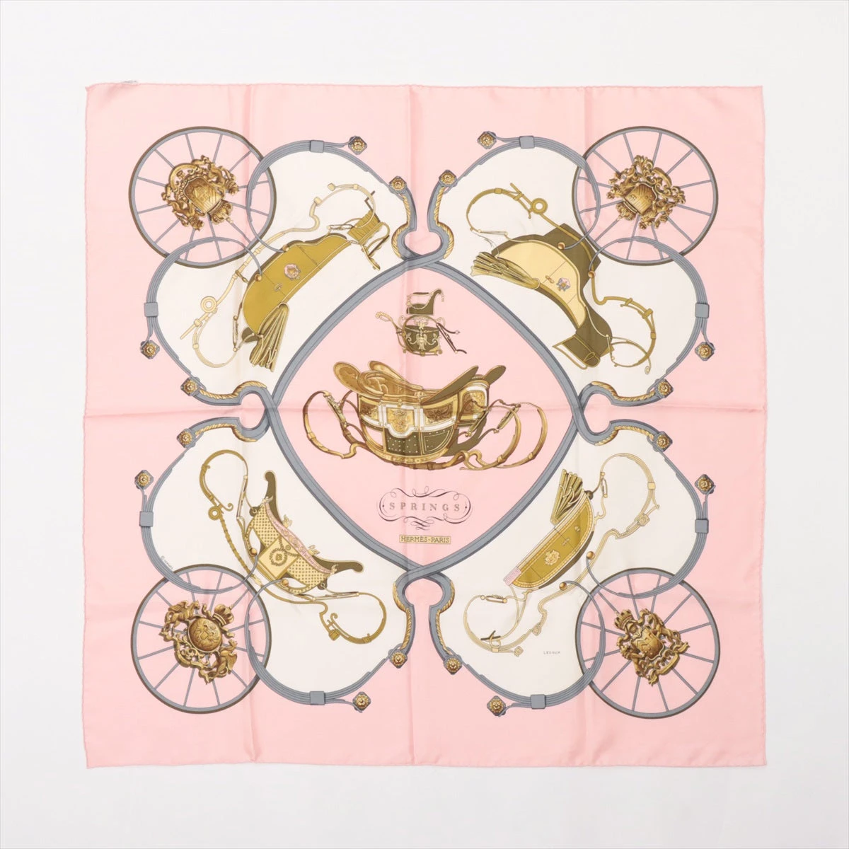 HERMES Springsシルク スカーフ ピンク エルメス カレ90 SPRINGS スプリングス スカーフ シルク ピンク