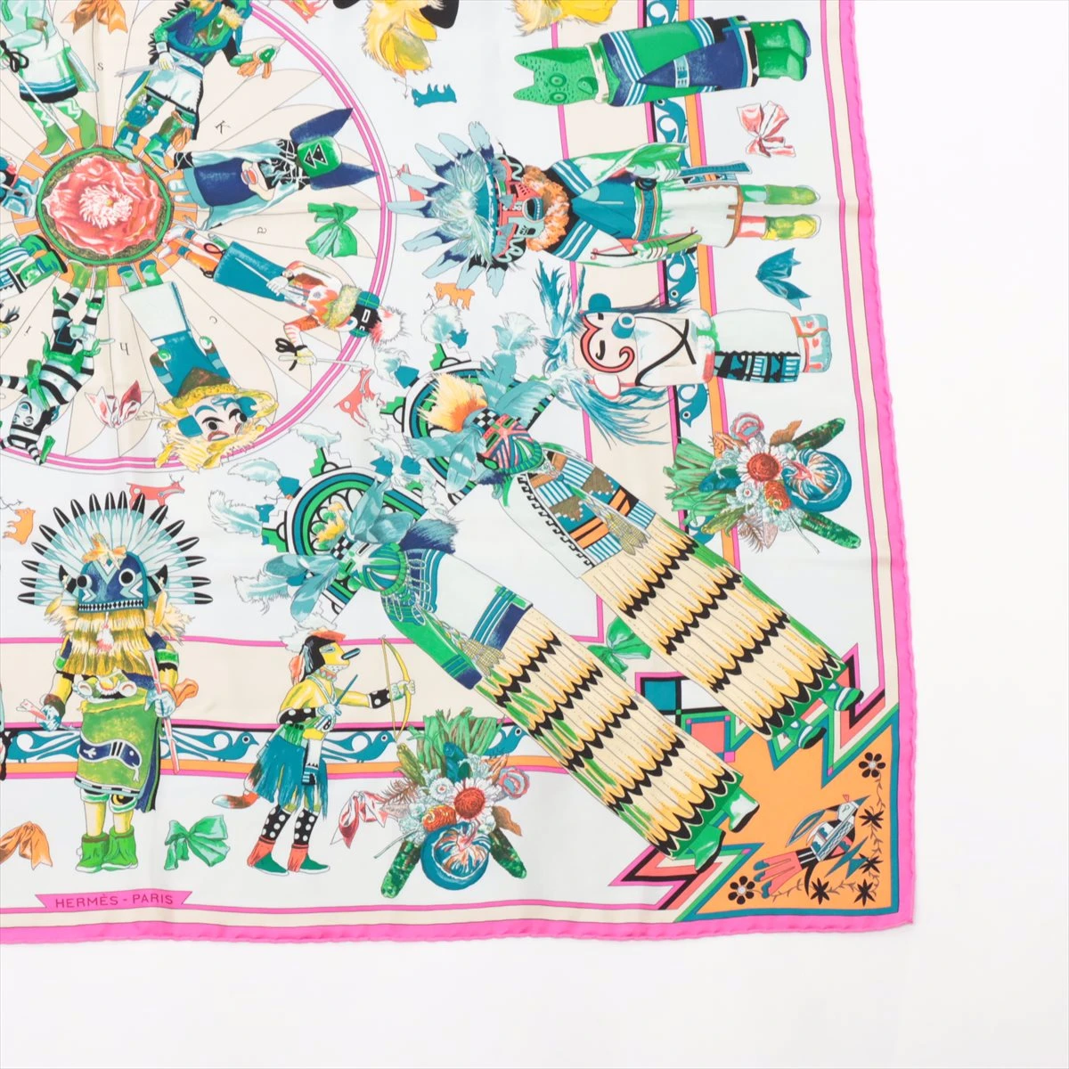 HERMES　Kachinas　カチナ　スカーフ カレ 90 エルメス カレ90 Kachinas カチナ スカーフ シルク ブルー