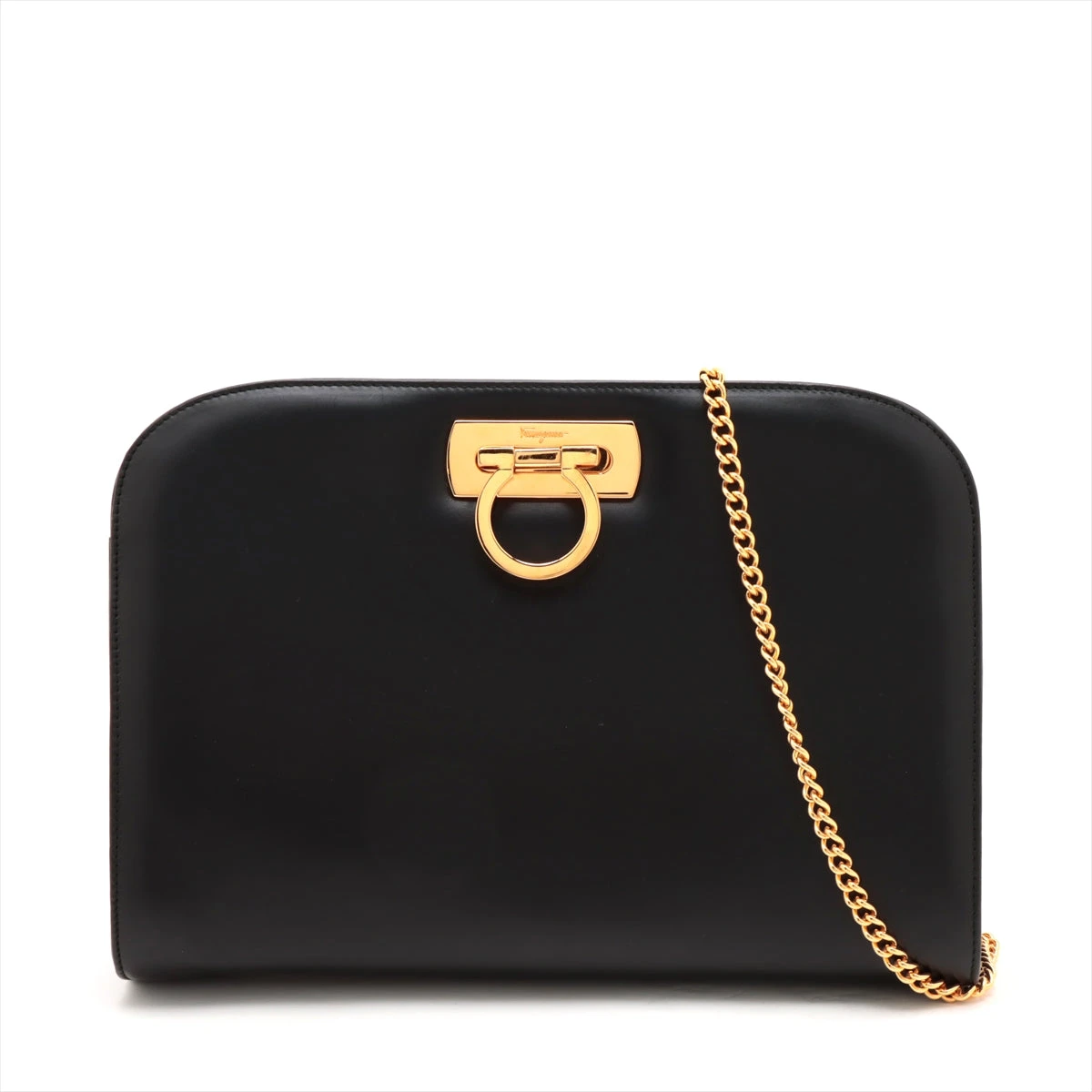 フェラガモ チェーンショルダーバッグ ガンチーニ レザー リザード型押し グレー系 Q21 1599【001】