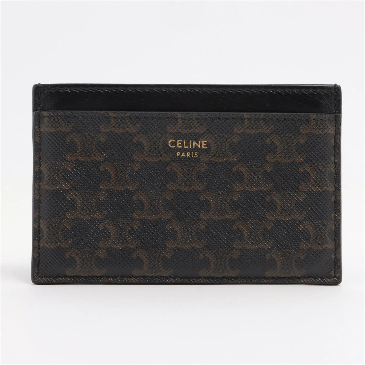セリーヌ トリオンフ PVC×レザー カードケース ブラック×ダーク