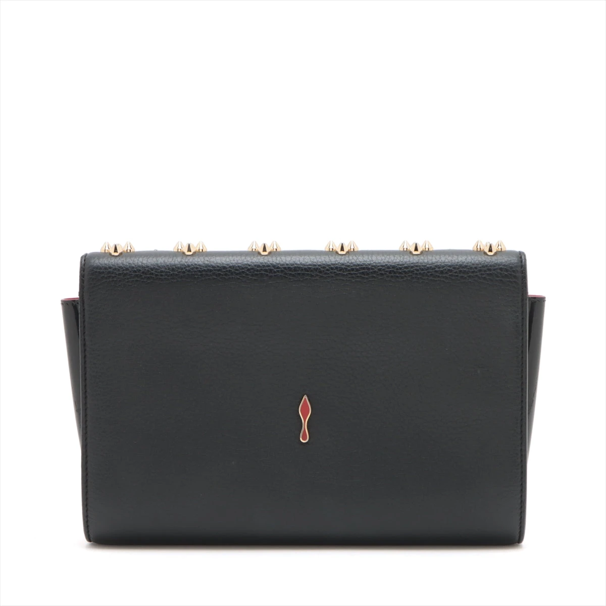 定価14万円ほど ルブタン スタッズ チェーン ショルダーバッグ ポーチ 黒 クリスチャンルブタン パロマ レザー×スタッズ チェーンウォレット