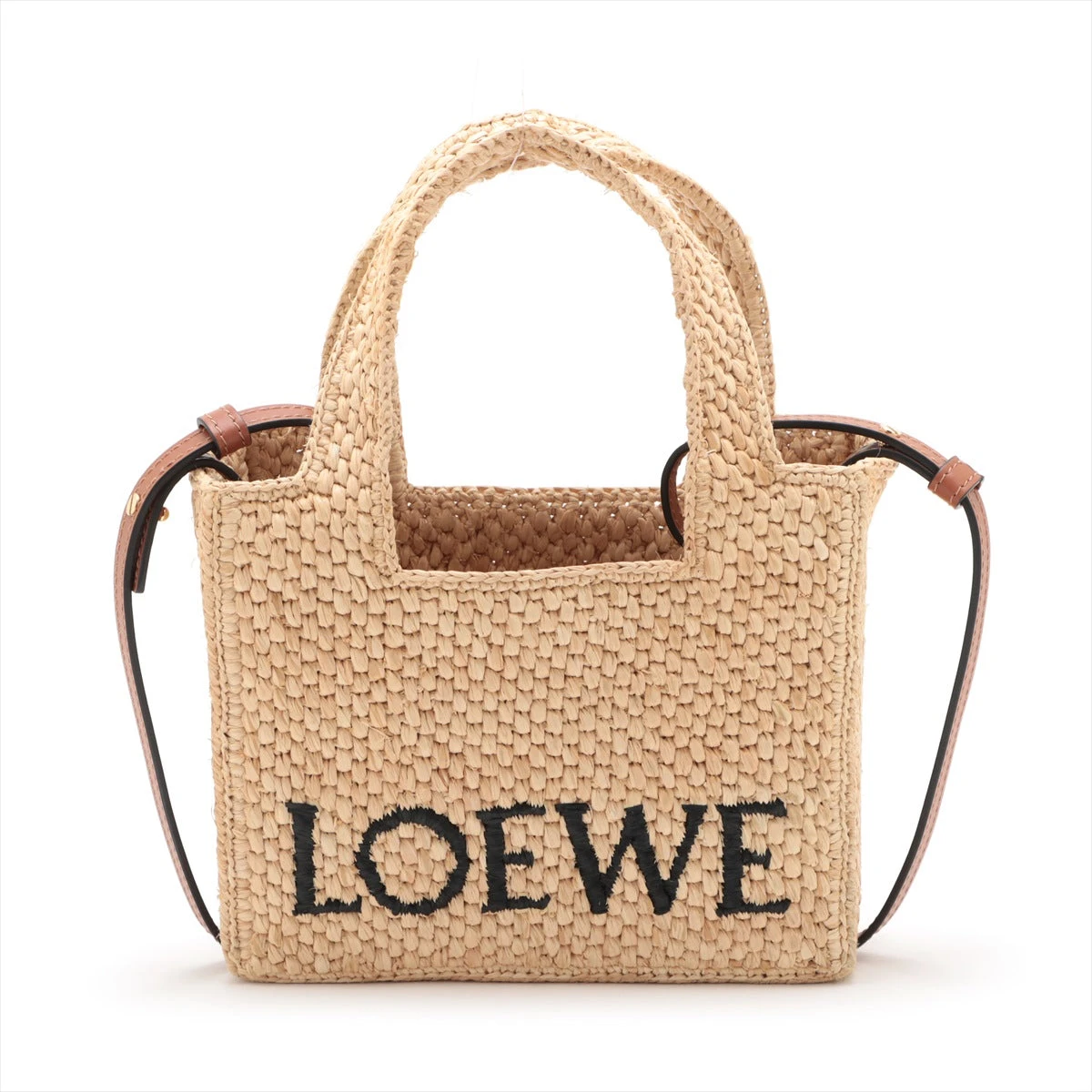 ロエベ フォントトート ミニ ラフィア×レザー 2WAYハンドバッグ