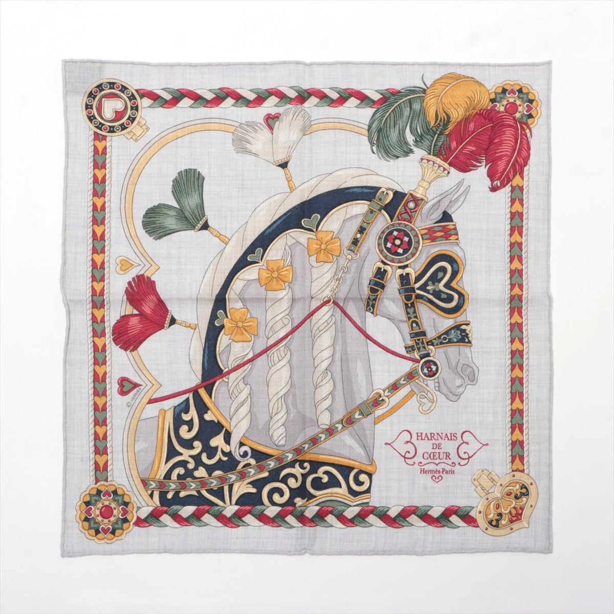 エルメス スカーフ カシミヤ×シルク HARNAIS DE COEUR A3086643
