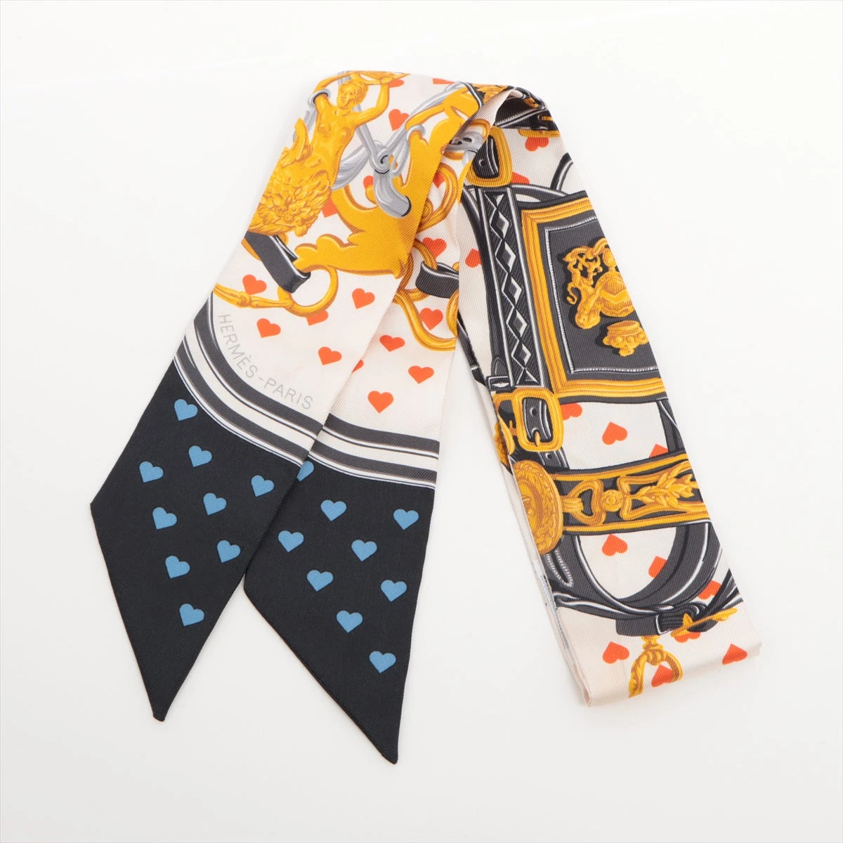 ☆HERMES ツイリー BRIDES de GALA シルクスカーフ エルメスツイリー Brides de Gala Love heart 白/黒 レディース