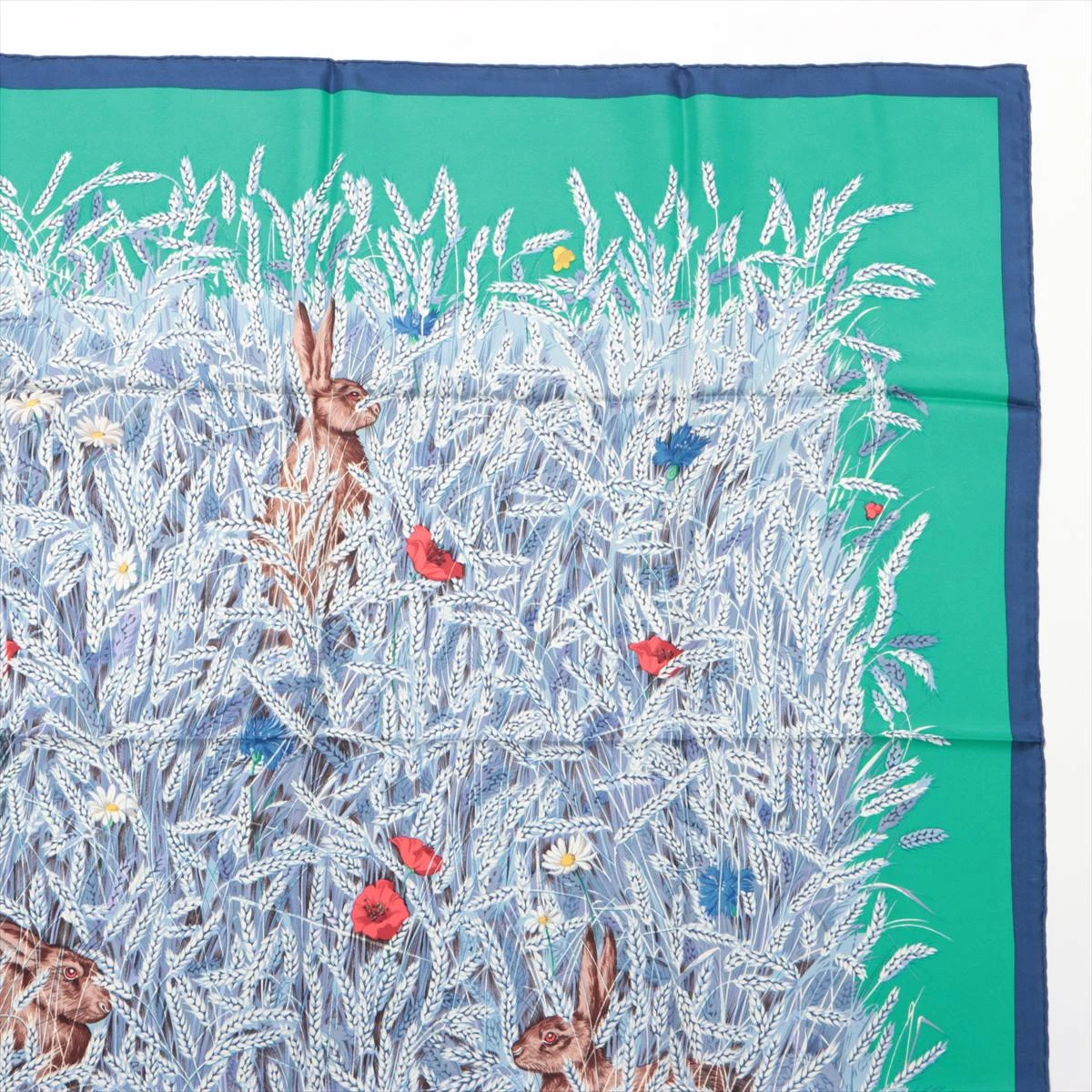 エルメス カレ90 麦畑とウサギ スカーフ アイボリー グリーン シルク タグ有 HERMES エルメス カレ90 LAPINS DANS UN CHAMP DE 麦畑とうさぎ