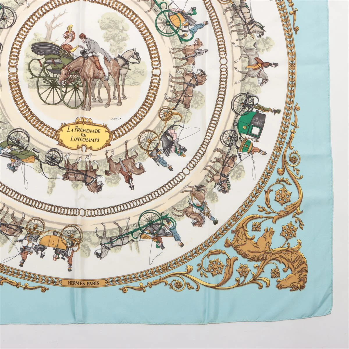 一点物　エルメス　カレ90 ロンシャンへの散歩 シルク スカーフ ピンク 一点物 エルメス カレ90 ロンシャンへの散歩 シルク スカーフ ピンク