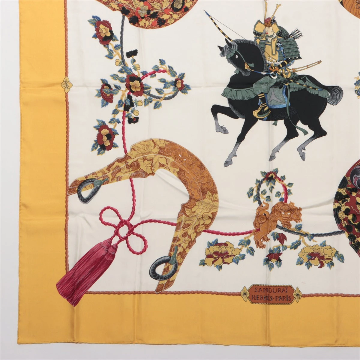 エルメス カレ90 SAMOURAI 侍 スカーフ シルク イエロー