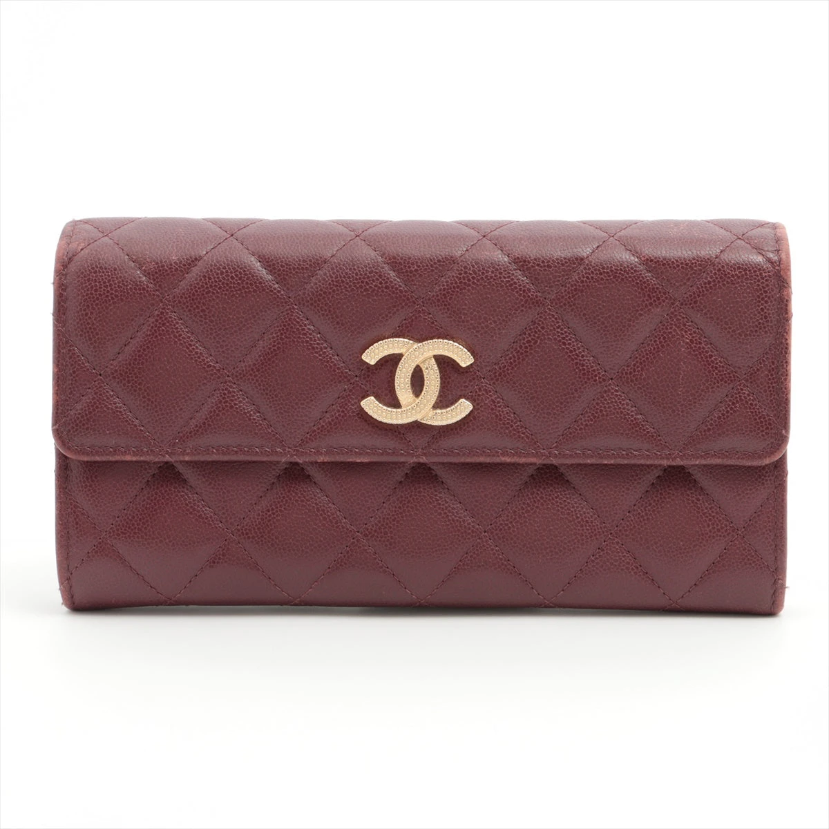 シャネル ココマーク キャビアスキン 財布 ボルドー ゴールド