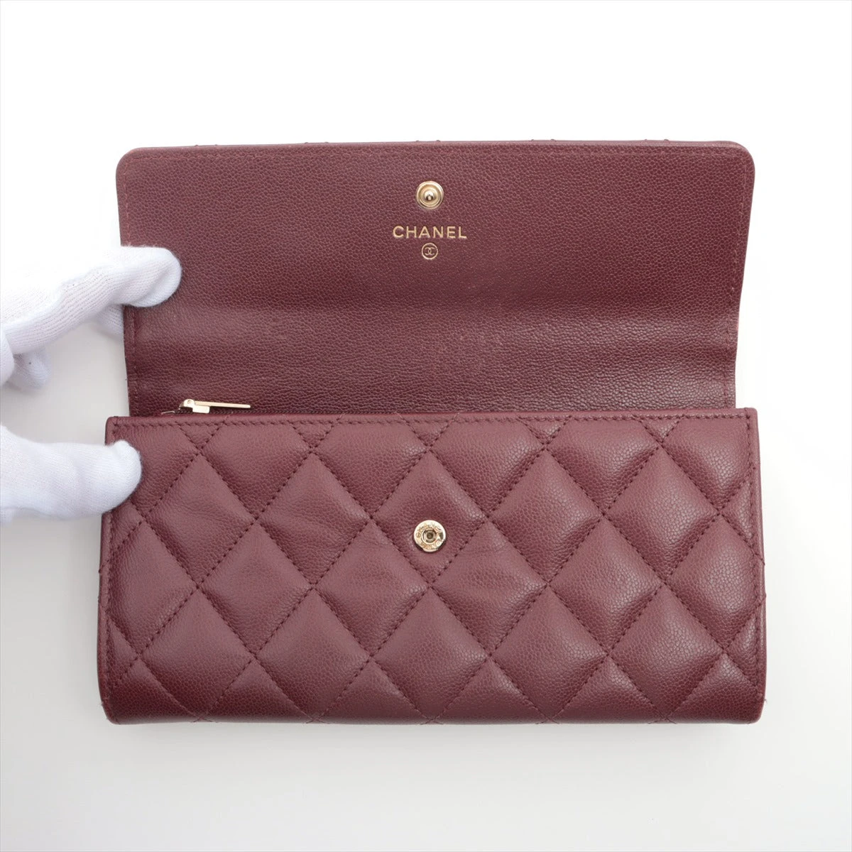 シャネル ココマーク キャビアスキン 財布 ボルドー ゴールド