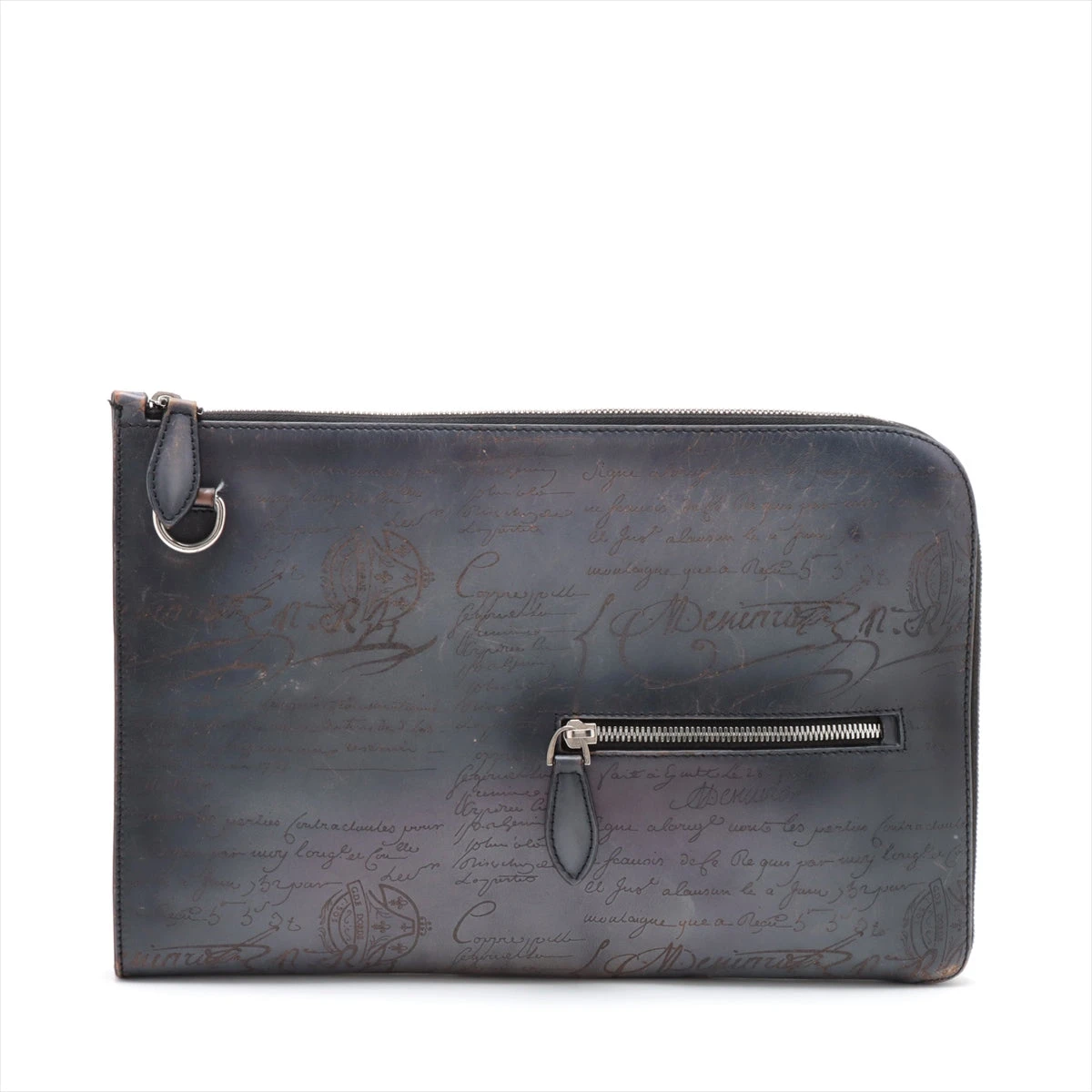 ベルルッティ カリグラフィ レザー クラッチバッグ ネイビー A3083472  