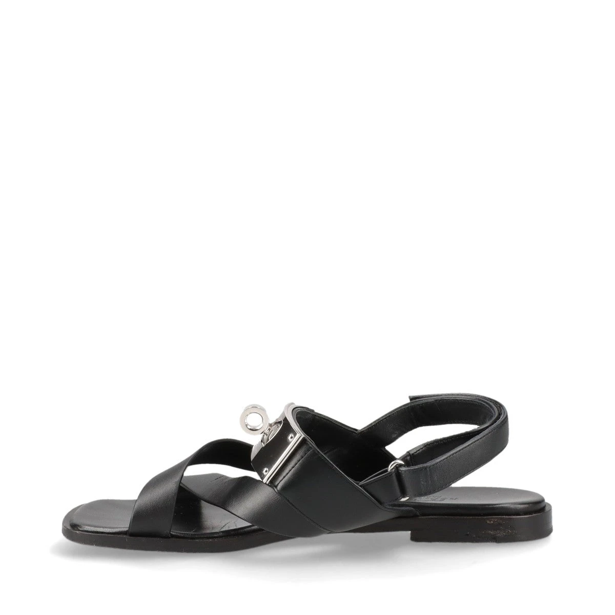 エルメス イネス レザー サンダル 36 レディース ブラック ケリー金具