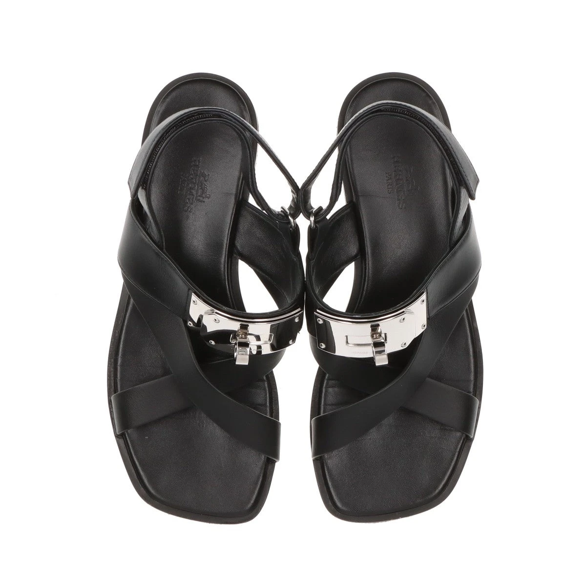 エルメス イネス レザー サンダル 36 レディース ブラック ケリー金具