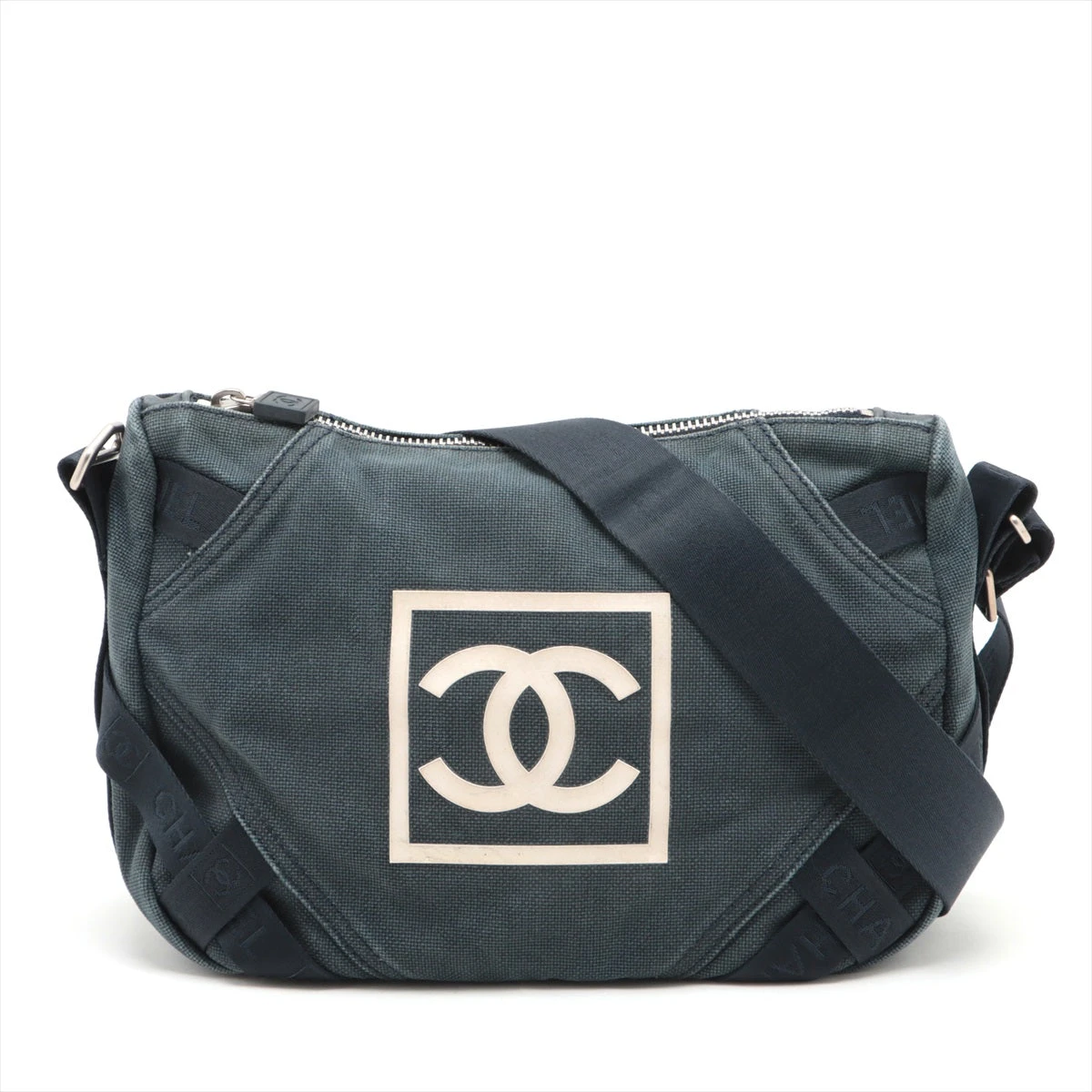 美品］シャネルスポーツラインウエストポーチデカココネイビーキャンバス