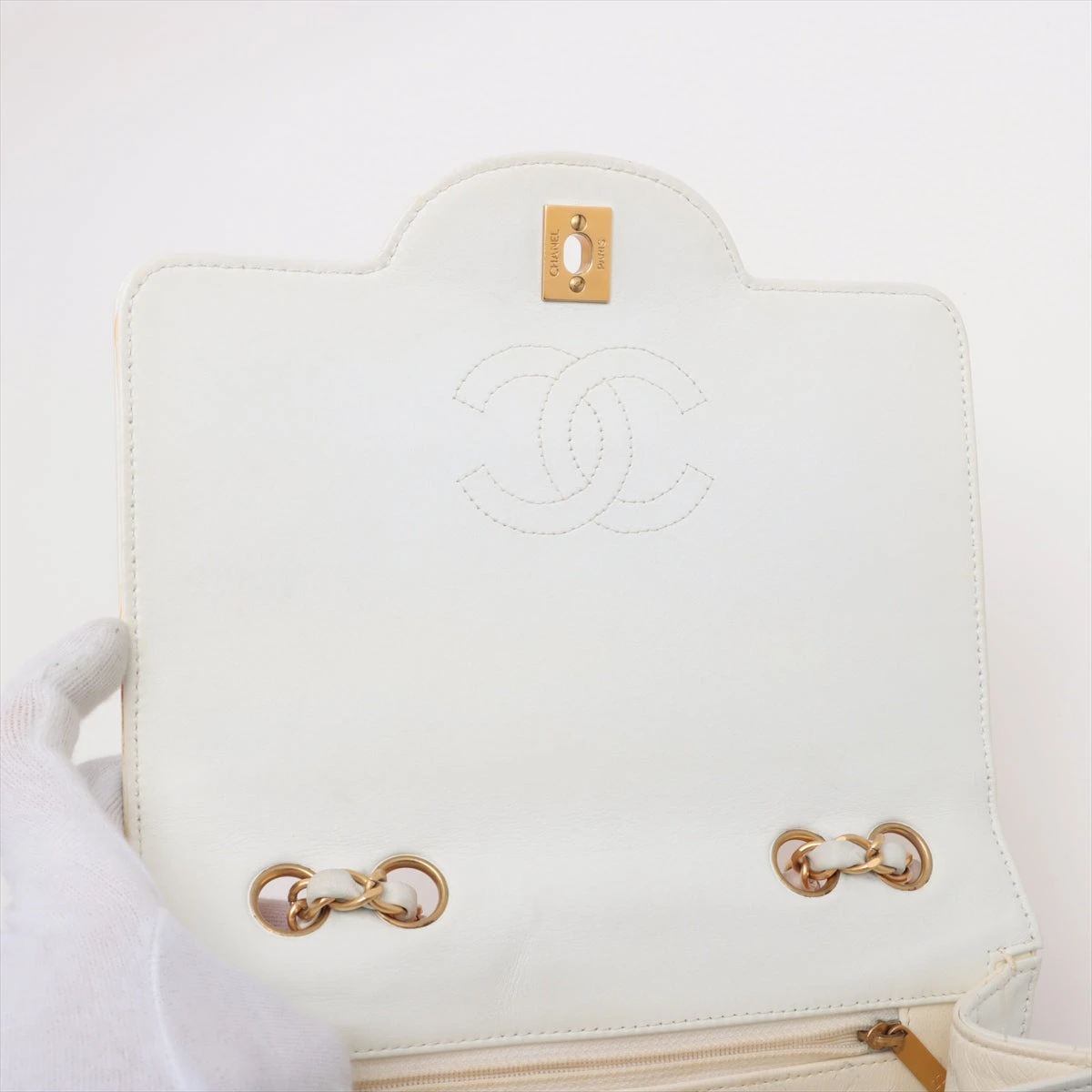 パール】 シャネル チョコバー チェーンショルダー シングルフラップ