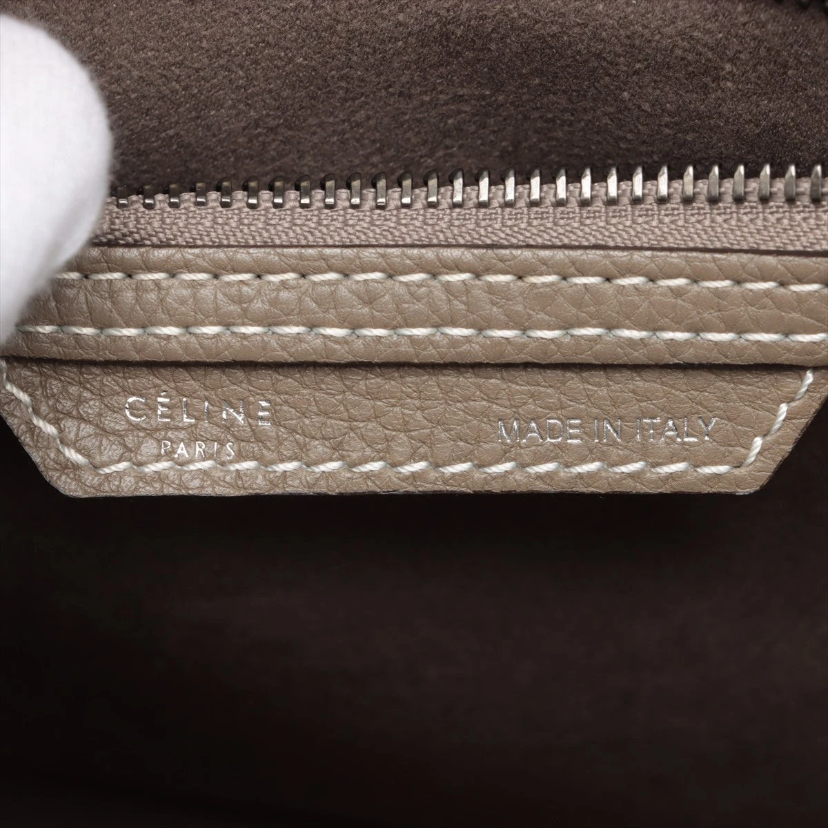 CÉLINE ラゲージ　マイクロ　スリ　グレージュ レザー ハンドバッグ ラゲージ マイクロ ショッパー ハンドバッグ レザー グレー
