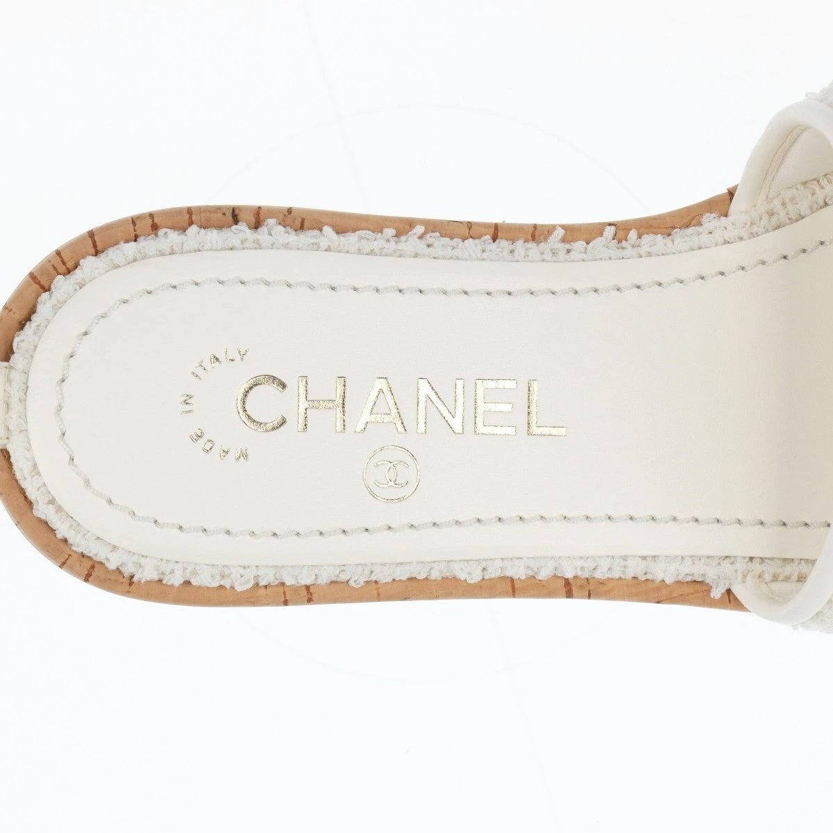 CHANEL サイズ表記「37 1/2C」24センチ程度　ホワイト　サンダル シャネル レザー×ファブリック サンダル 37C レディース ホワイト