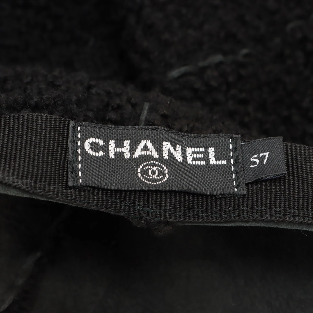 シャネル ココマーク キャップ 57 ラムスキン ブラック×カーキ  