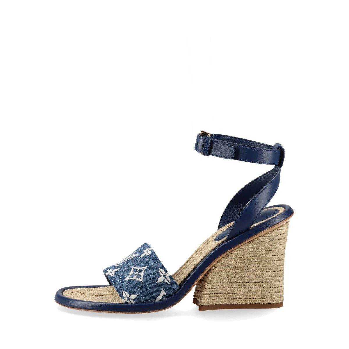 Louis Vuitton ネイビー ウェッジヒールサンダル ヴィトン マイアライン 21年 デニム×レザー ウェッジソールサンダル