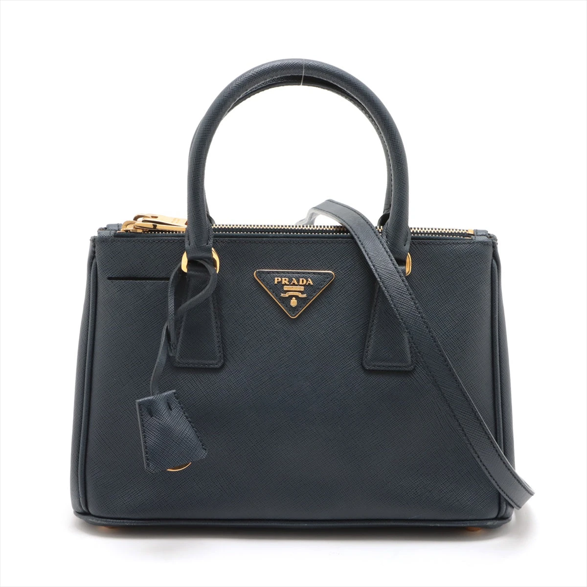 プラダ サフィアーノラクス 2WAYハンドバッグ ネイビー A3090076｜中古