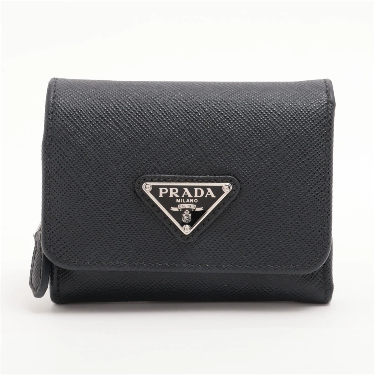 IC 未使用 プラダ サフィアーノ トライアングル コンパクト ウォレット 黒 プラダ サフィアーノ トライアング 1MH044 レザー コンパクト