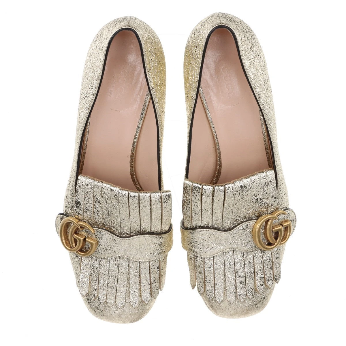 GUCCI グッチ　フリンジ　GGマーモント　パンプス NIB GUCCI GG MARMONT Fringe Double G Logo Flat Shoe Gold