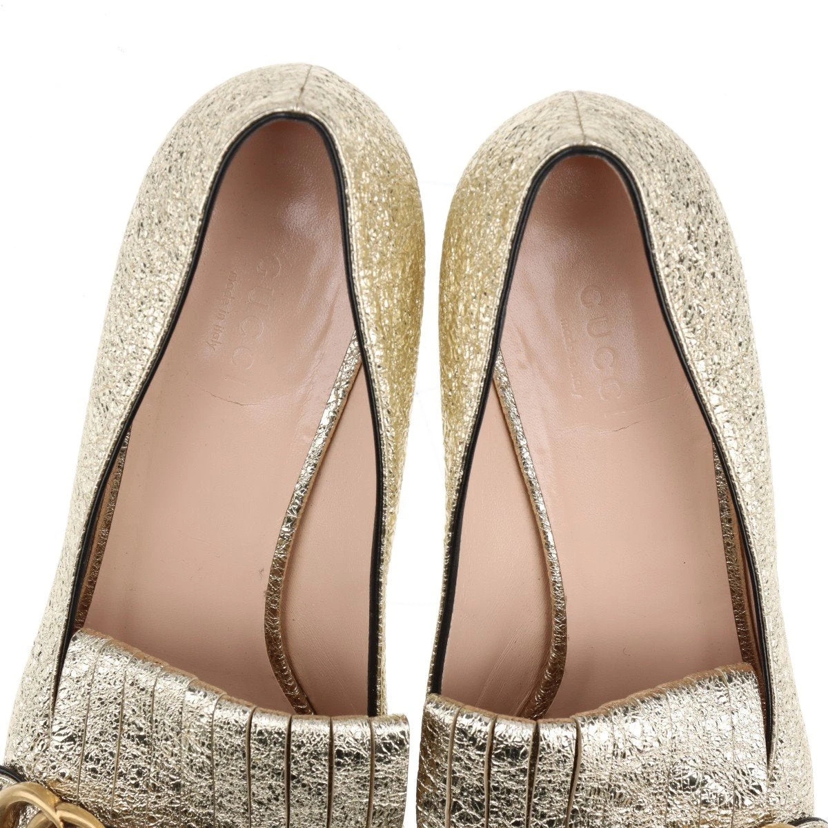 美品★GUCCI・レザー ビジュー付GGマーモント パンプス(381/2) グッチ GGマーモント パテントレザー パンプス 39 レディース