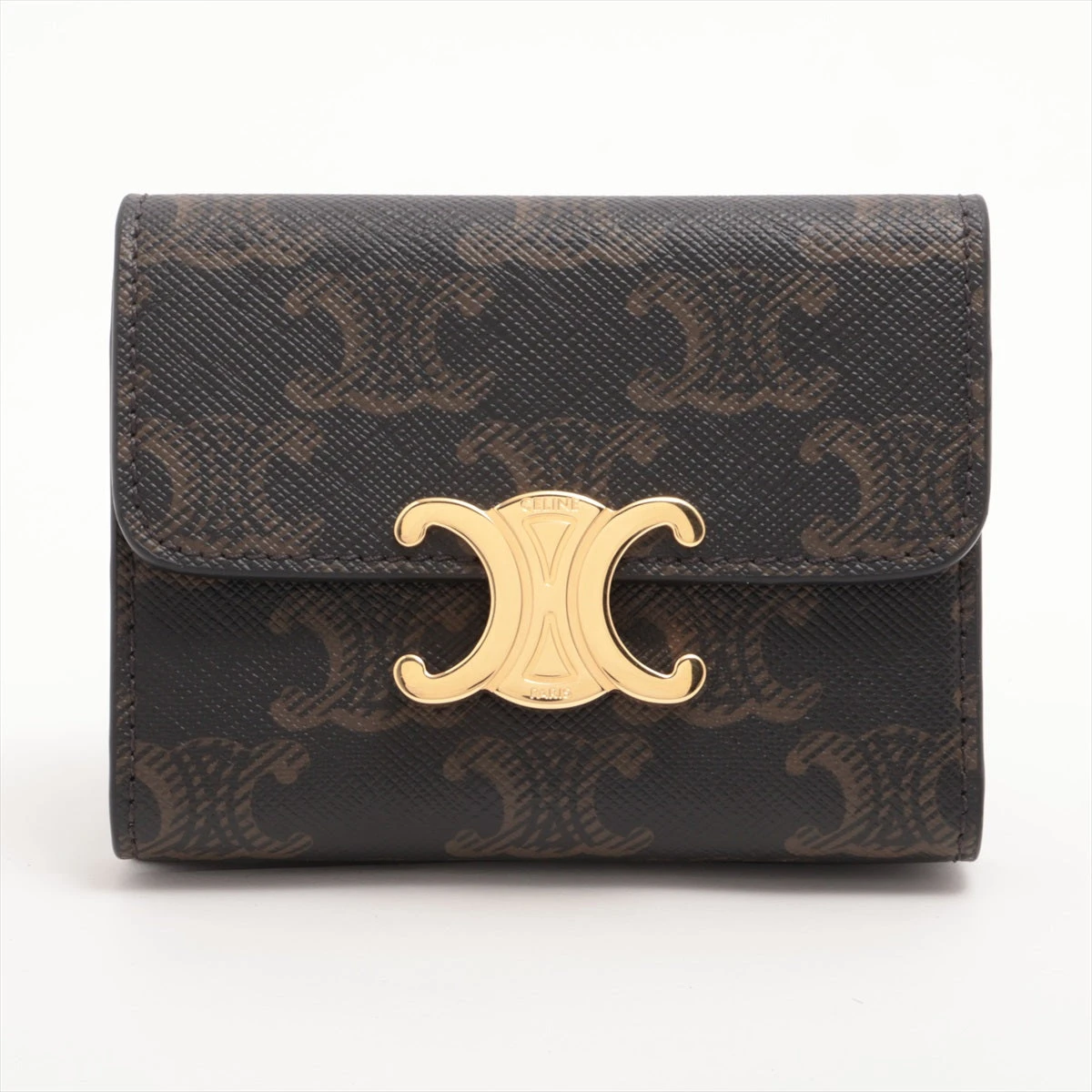 セリーヌ 折財布 トリオンフ キャンバス レザー 三つ折り 茶 黒 2036 セリーヌ 折財布 トリオンフ キャンバス レザー 三つ折り 茶 黒 2036