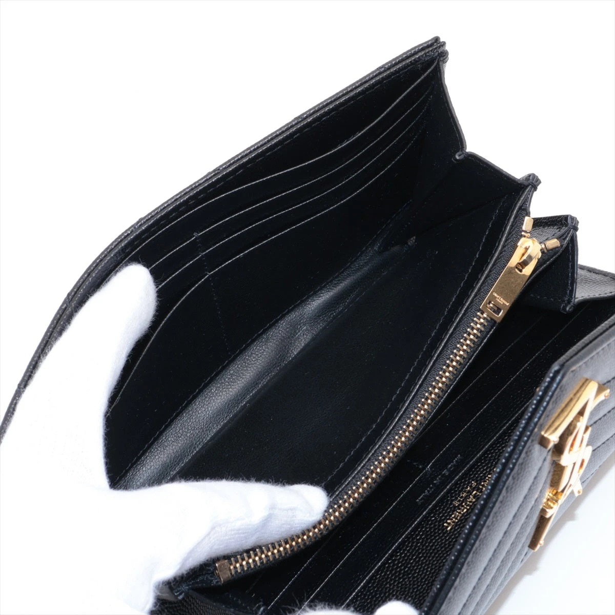 サンローラン 長財布 カサンドラ ロゴ キャビアスキン Vステッチ 【ネイビー】 SAINT LAURENT PARIS】サンローランパリ『YSLロゴ ラージ