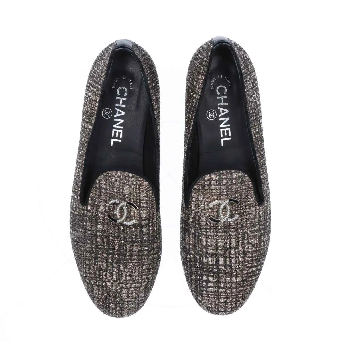 シャネル ココマーク レザー×ファブリック フラットパンプス 37
