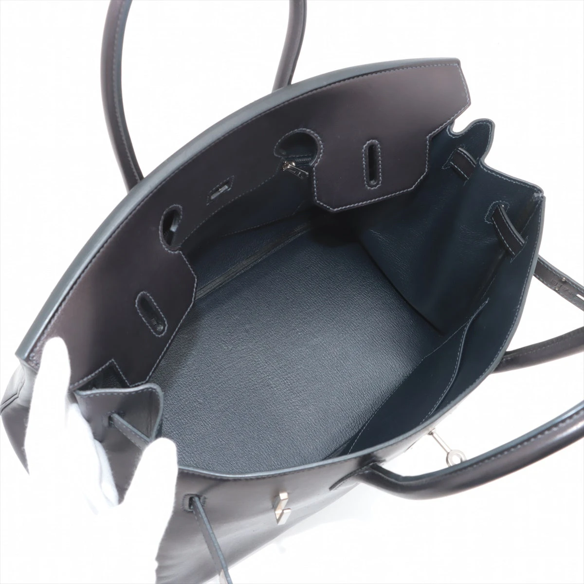 エルメス バーキン35 ボックスカーフ ネイビー シルバー金具 □O