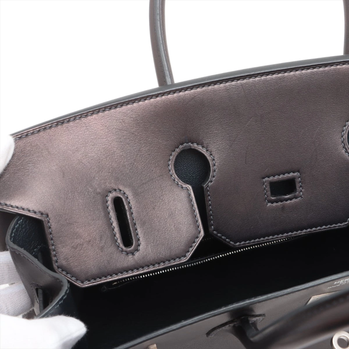 エルメス バーキン35 ボックスカーフ ネイビー シルバー金具 □O