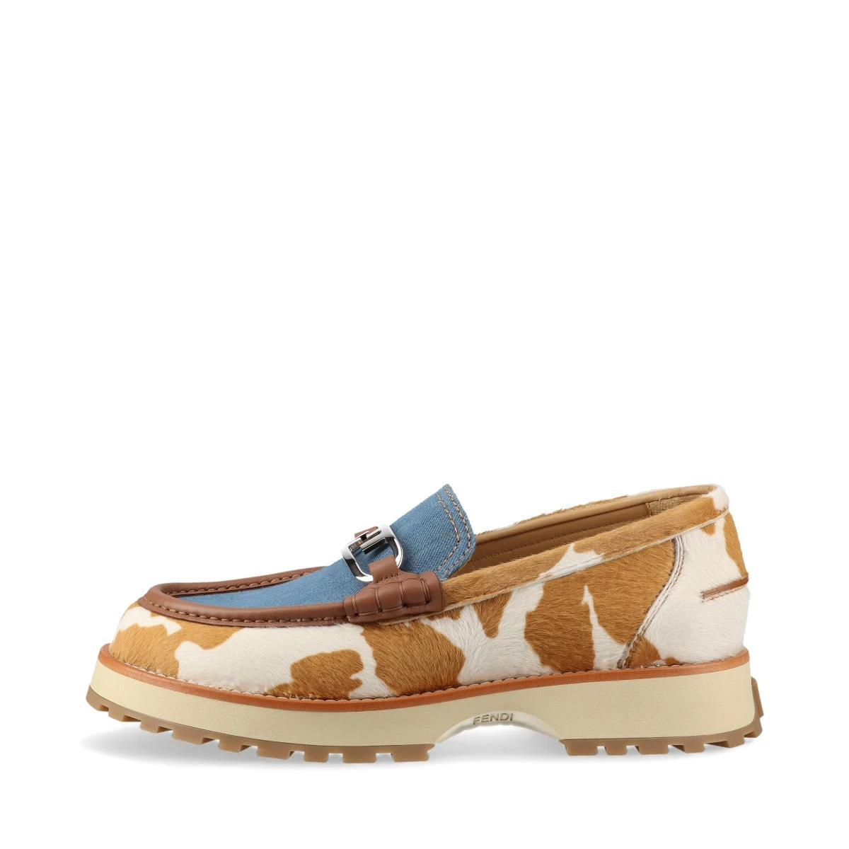 フェンディ オーロック レザー×デニム×ハラコ ローファー 7 メンズ