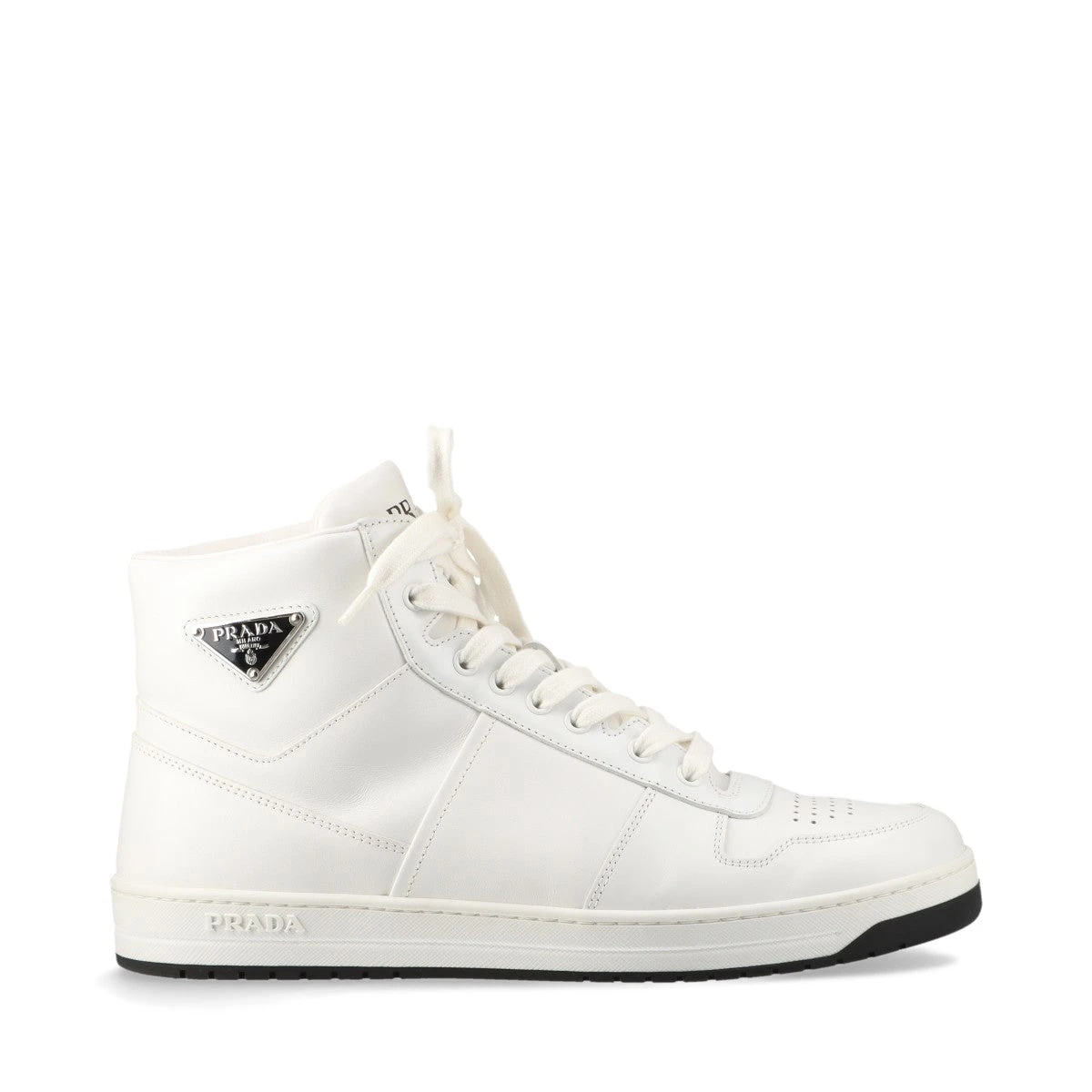 美品 PRADAプラダ トライアングルロゴ レザー ハイカットスニーカー 7.5 プラダ トライアングルロゴ レザー ハイカットスニーカー 6 ユニ