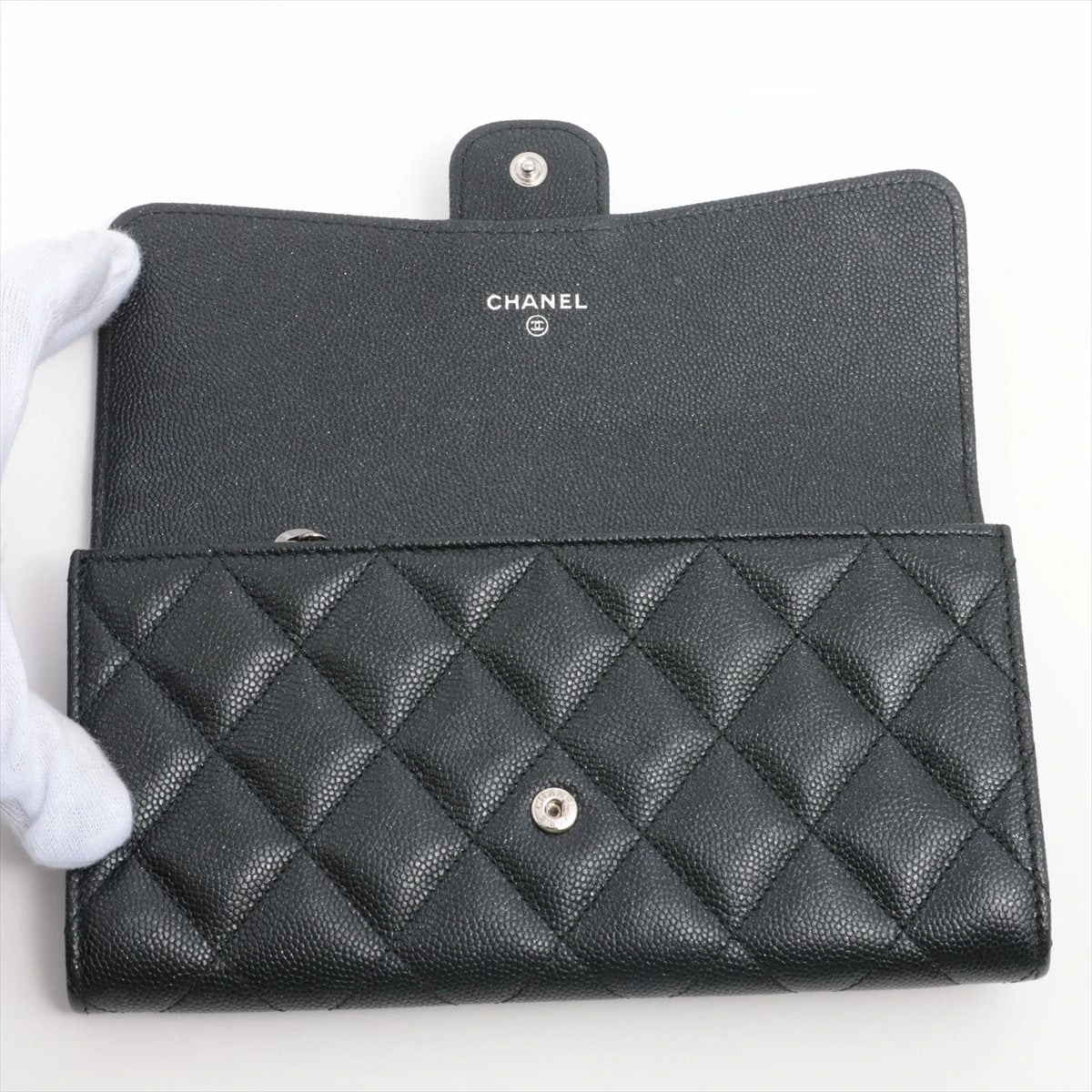 極美品◆CHANEL 長財布 キャビアスキン マトラッセ ラムスキン 18番台 マトラッセ シャネル 長財布 クラシック ロングジップ