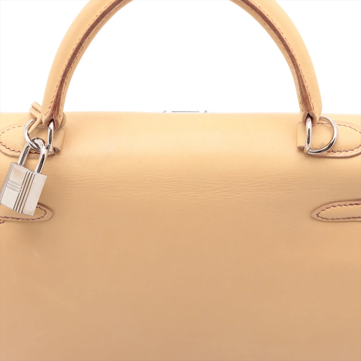 エルメス ケリー25 ボックスカーフ ベージュ シルバー金具 □E:2001年
