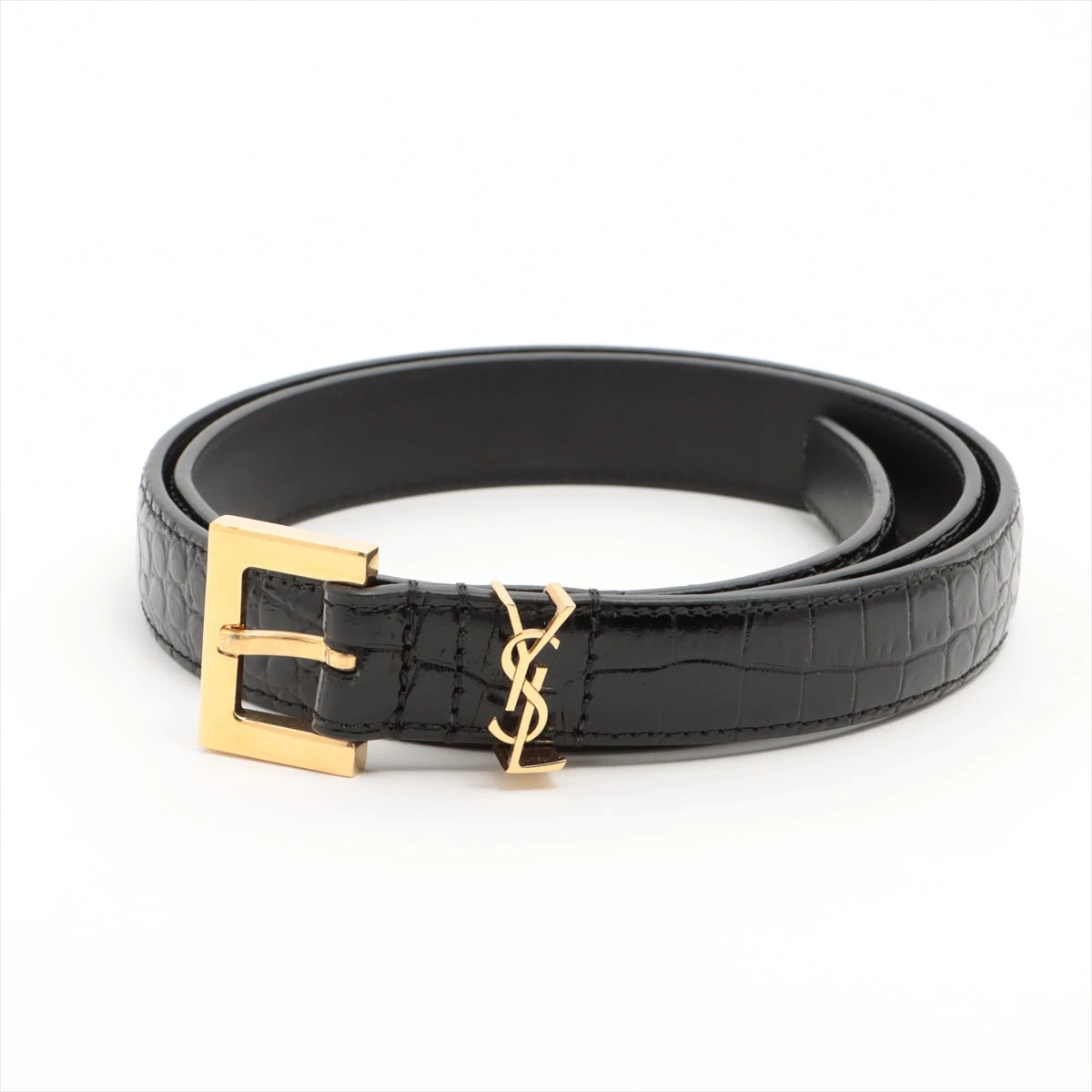 サンローランパリ ベルト 75 クロコ型押し ブラック A3098606｜中古