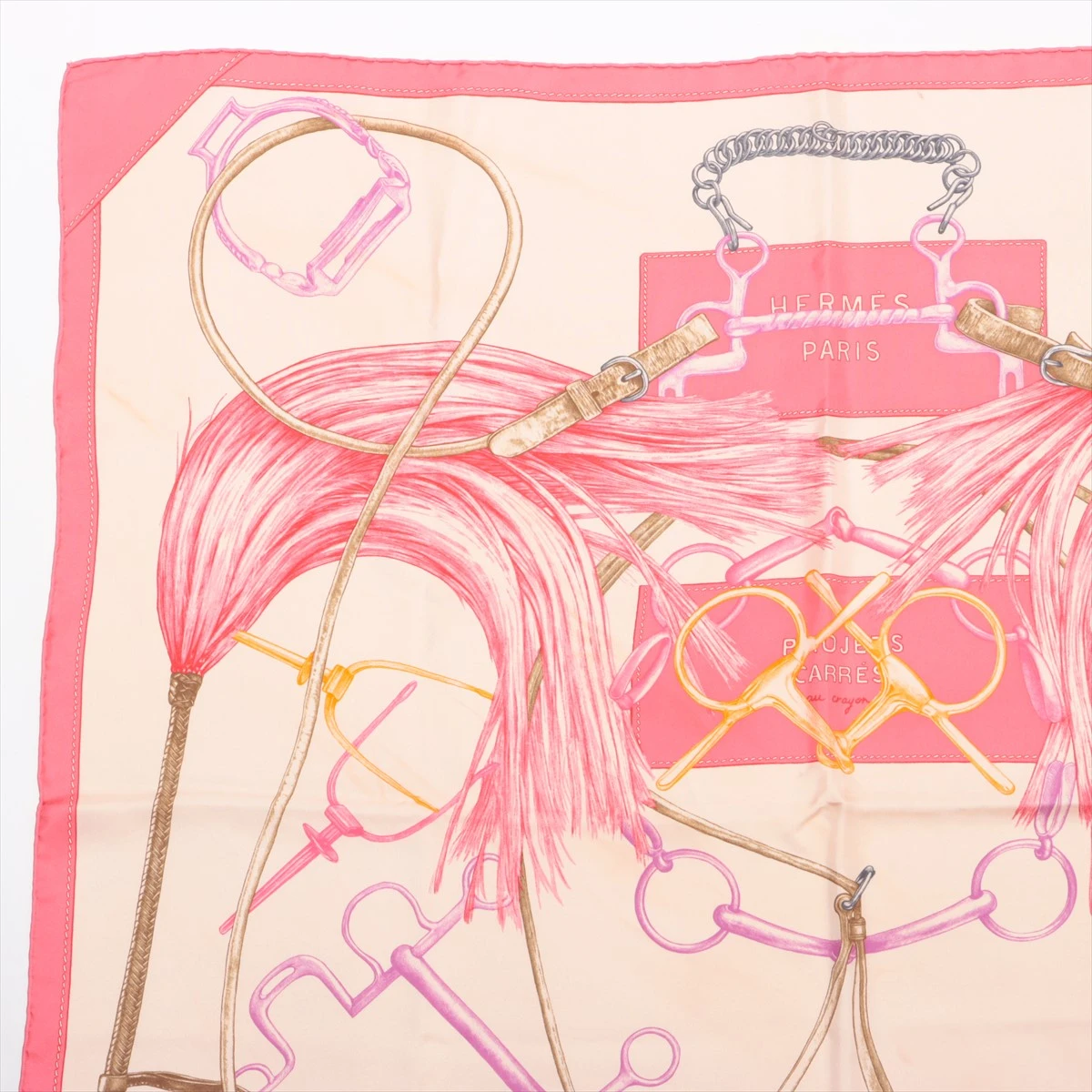 エルメス カレ90 PROJETS CARRES 計画力 スカーフ シルク ピンク