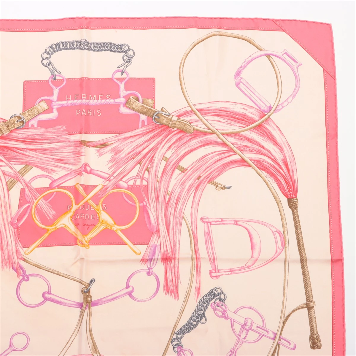 エルメス カレ90 PROJETS CARRES 計画力 スカーフ シルク ピンク