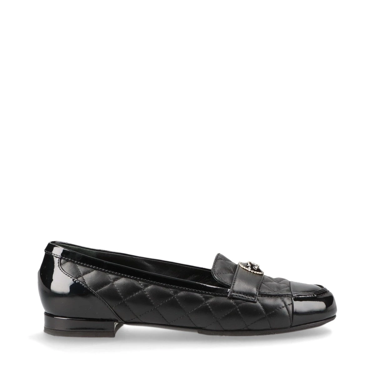 シャネル ココマーク マトラッセ レザー×パテント フラットパンプス